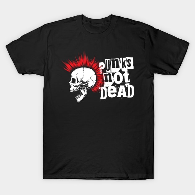 Punks Not Dead Skull with Red Mohawk T-Shirt by NINE69